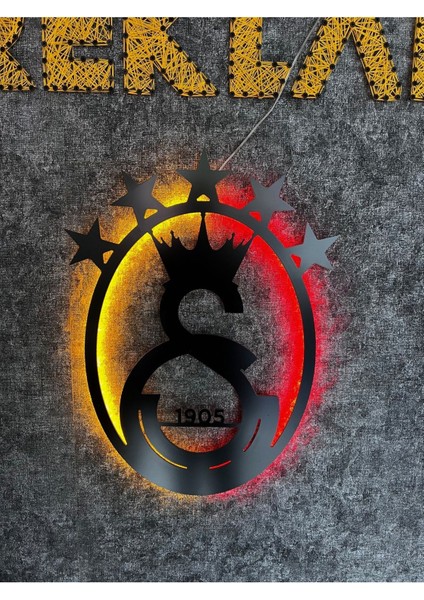 Luxury Işıklı Gs Logo Cimbom 5 Yıldız Metal Tablo Dekoratif Işıklı Tablo- Galatasaray 1 Adet