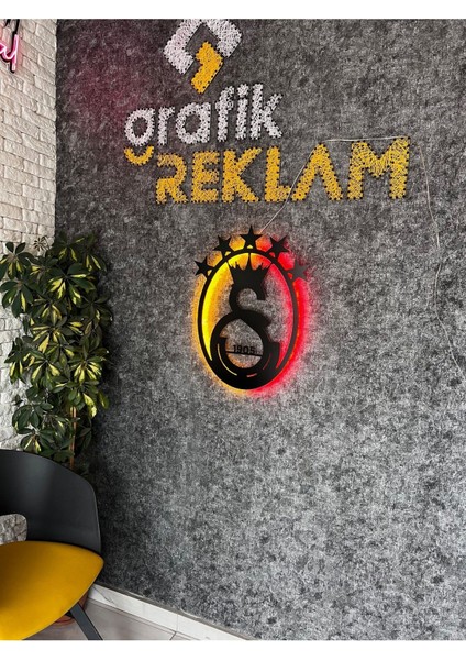 Luxury Işıklı Gs Logo Cimbom 5 Yıldız Metal Tablo Dekoratif Işıklı Tablo- Galatasaray 1 Adet