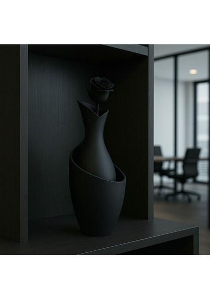Luxury Siyah Modern Dekoratif Mat Kuru Çiçek Vazosu 1 Adet