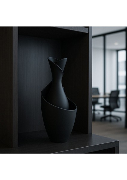 Luxury Siyah Modern Dekoratif Mat Kuru Çiçek Vazosu 1 Adet