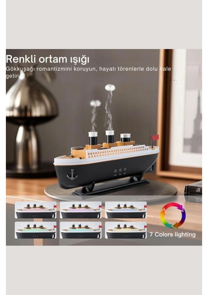 Büyük Gemi Titanic Görünümlü Premium Hava Nemlendirici Ultrasonik Ortam Oda Nemlendirici Işıklı indirimleri