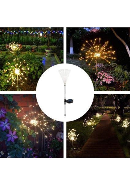 2 Adet Solar Güneş Enerjili 120LED Çiçek Havaıfişek Bahçe Aydınlatma Dekorasyon Işığı Günışığı LED