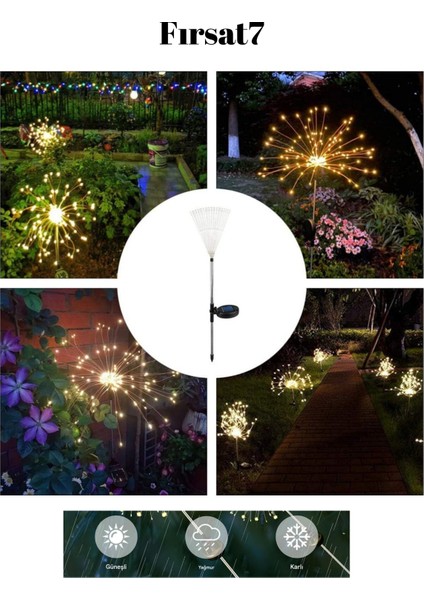 2 Adet Solar Güneş Enerjili 120LED Çiçek Havaıfişek Bahçe Aydınlatma Dekorasyon Işığı Günışığı LED fiyatları