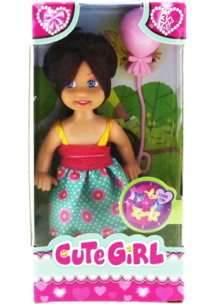 Luxury Cute Girl Pembe Balonlu Kumral Mini Bebek 1 Adet