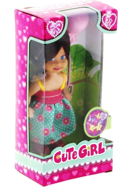 Luxury Cute Girl Pembe Balonlu Kumral Mini Bebek 1 Adet