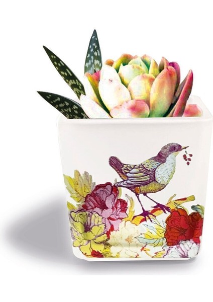 Luxury Dekoratif Buzlu Cam Mumluk Pembe Çiçekli Kuş Desen 8x8 cm (4 Adet) 1 Adet fiyatları