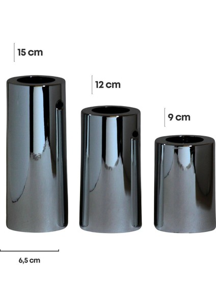 Luxury 3 Lü Füme Krom Parlak Yüzey Mumluk Dekoratif Tealight Set Mum Abs Plastik 1 Adet