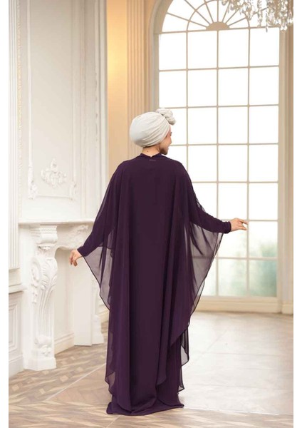 Pelerinli Mor Tesettür Abiye Elbise 25909MOR fırsatları
