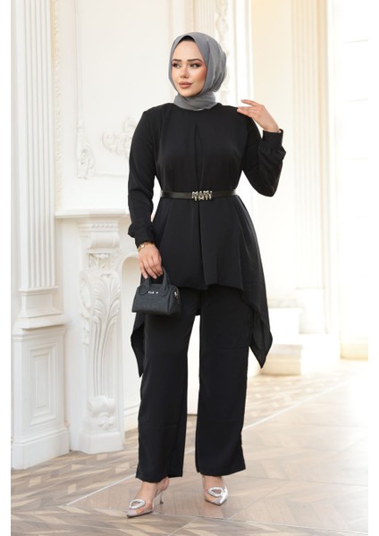 Asimetrik Kesim Siyah Tesettür Ikili Takım 20253S fiyatları