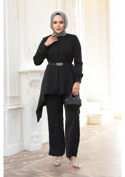Asimetrik Kesim Siyah Tesettür Ikili Takım 20253S modelleri