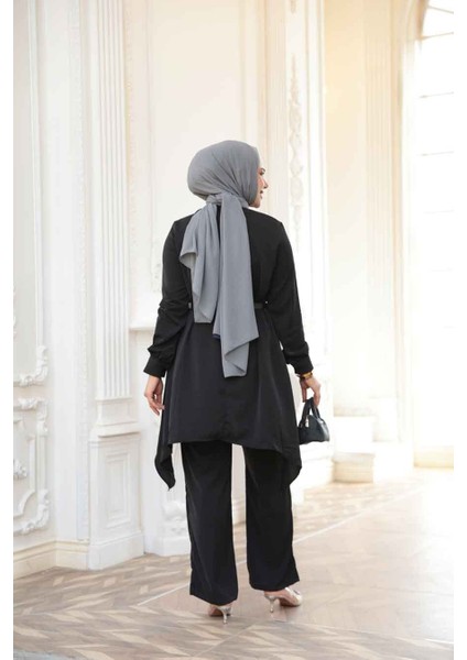 Asimetrik Kesim Siyah Tesettür Ikili Takım 20253S fırsatları