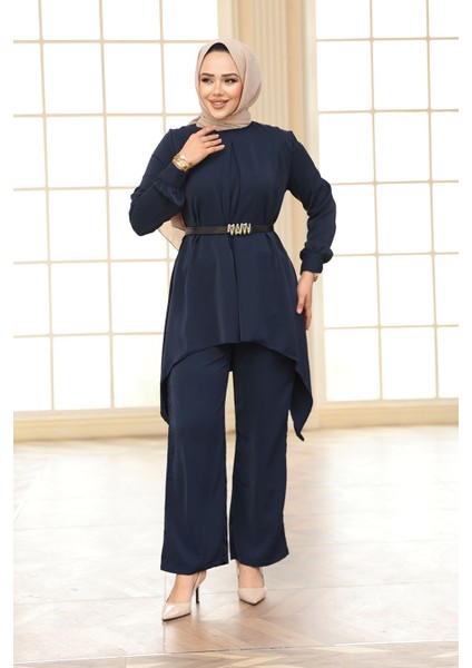 Asimetrik Kesim Lacivert Tesettür Ikili Takım 20253L modelleri
