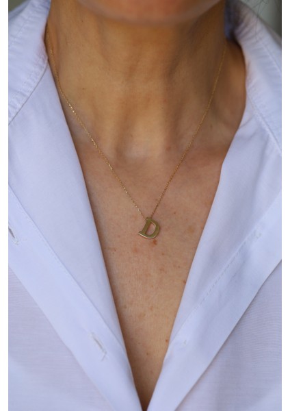 14 Ayar Altın D Harfli Kolye 1 cm genişlik