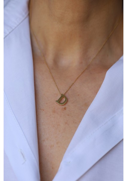 14 Ayar Altın D Harfli Kolye 1 cm genişlik modelleri