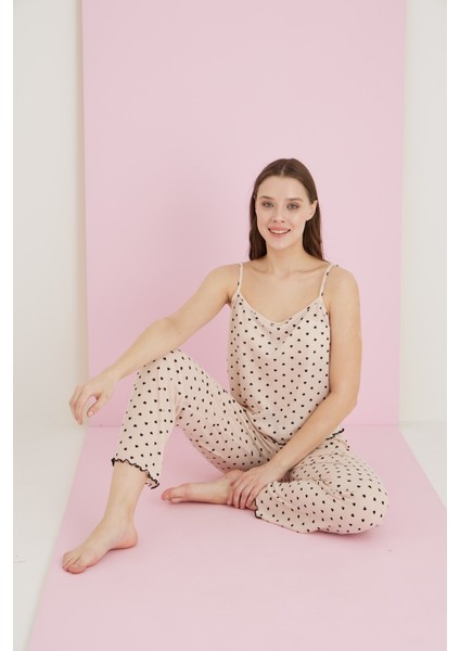 Raporlu Bayan Ip Askılı Pijama Takımı