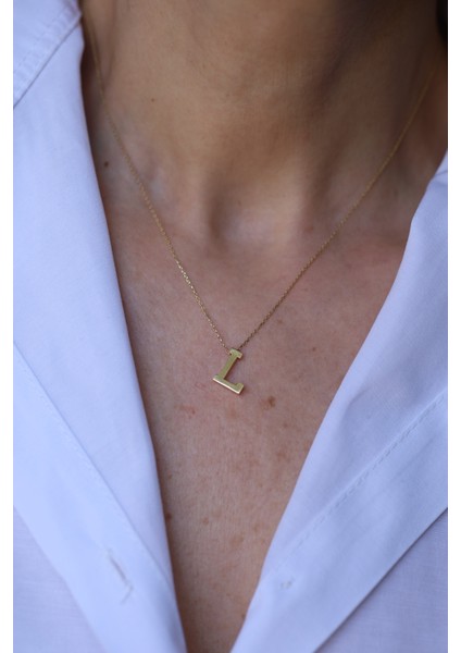 14 Ayar Altın L Harfli Kolye 1 cm genişlik