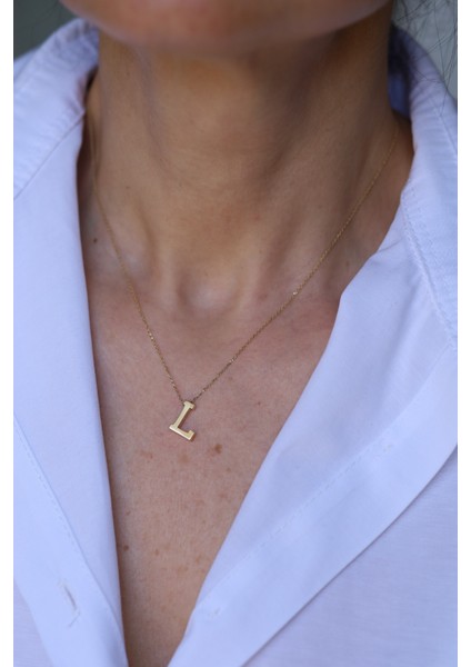 14 Ayar Altın L Harfli Kolye 1 cm genişlik modelleri