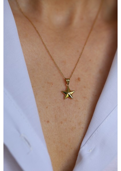 14 Ayar Altın Köşeli Yıldız Kolye Ucu