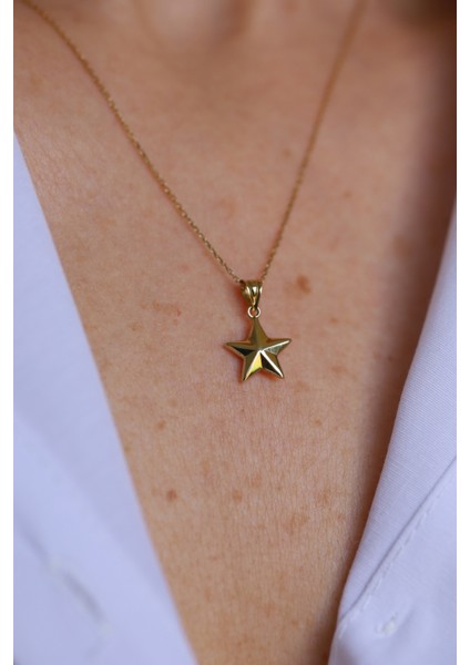 14 Ayar Altın Köşeli Yıldız Kolye Ucu fırsatları