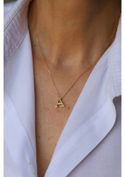 14 Ayar Altın A Harfli Kolye 1 cm genişlik