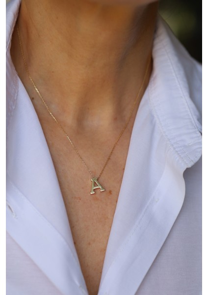 14 Ayar Altın A Harfli Kolye 1 cm genişlik modelleri