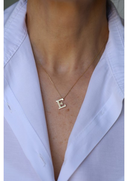 14 Ayar Altın E Harfli Kolye 1 cm genişlik modelleri