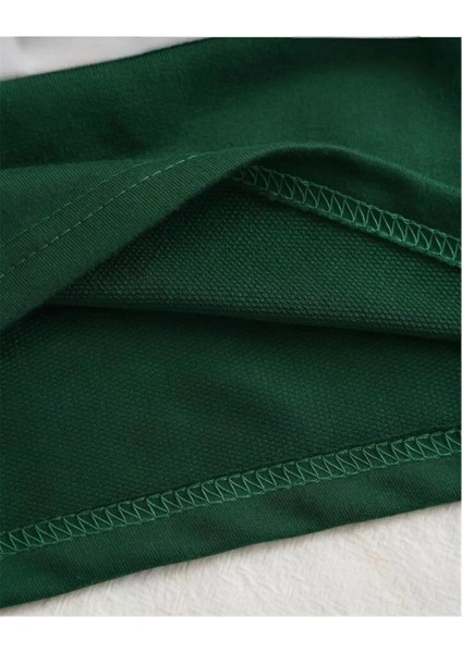 Unisex Çizgili Oversize Polo Yaka Yakası Fermuarlı Yeşil T-Shirt (Tişört) Şort 2'li Takım fırsatları