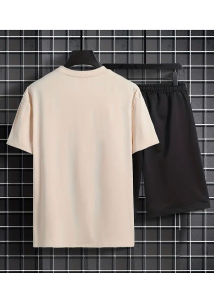 Ayı Baskılı Erkekler Için 2 Parça , Rahat Kısa Kollu Oversize T-Shirt ve Yazlık Bağcıklı Şort Takımı