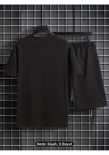 Ayı Baskılı Erkekler Için 2 Parça , Rahat Kısa Kollu Oversize T-Shirt ve Yazlık Bağcıklı Şort Takımı
