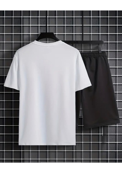 Ayı Baskılı Erkekler Için 2 Parça , Rahat Kısa Kollu Oversize T-Shirt ve Yazlık Bağcıklı Şort Takımı
