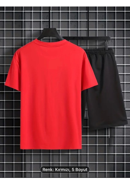 Ayı Baskılı Erkekler Için 2 Parça , Rahat Kısa Kollu Oversize T-Shirt ve Yazlık Bağcıklı Şort Takımı