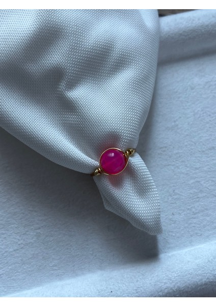 8 mm Pembe Akik Ayarlanabilir Altın Tel Yüzük