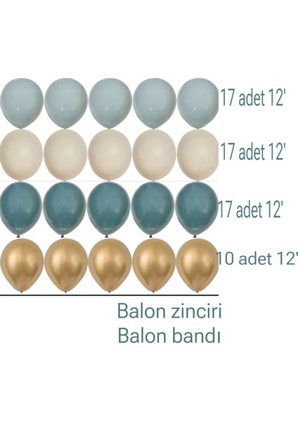 Retro Mavi Gold Vintage Renkler Balon Zinciri 63 Parça
