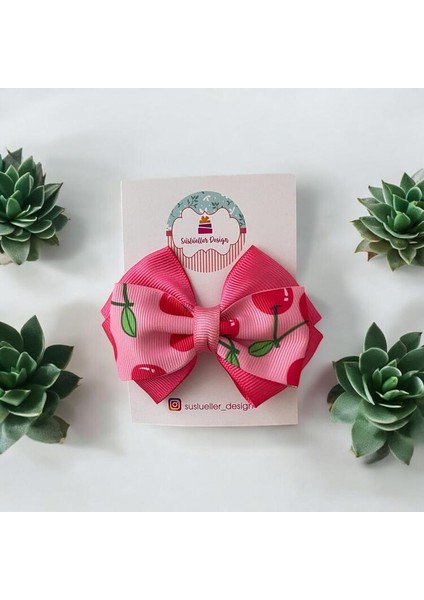 Pembe Kirazlı Model Saç Tokası