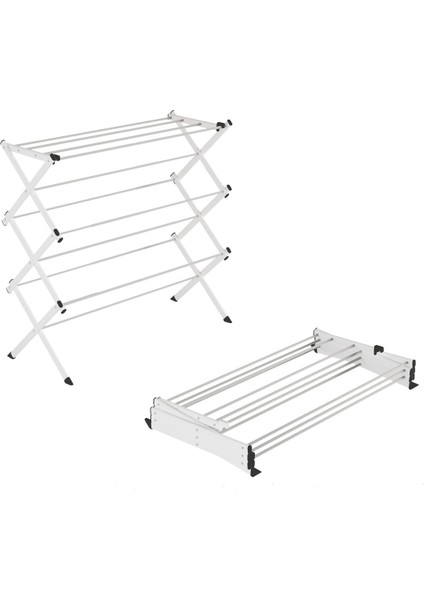 Le Modüler Taşınabilir Yer Tasarruflu Pratik Dayanıklı Metal Akordiyon Çamaşır ASKISI-100 cm Beyaz