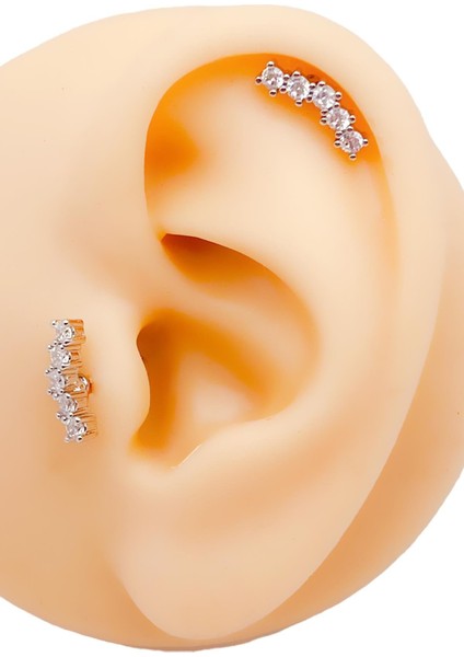 Cerrahi Çelik Piercing Beş Taşlı Kıkırdak Helix Tragus Piercing (1ADET) -V2