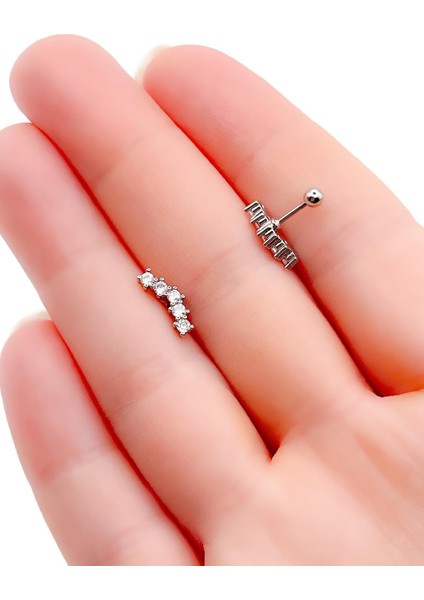 Cerrahi Çelik Piercing Beş Taşlı Kıkırdak Helix Tragus Piercing (1ADET) -V2 modelleri