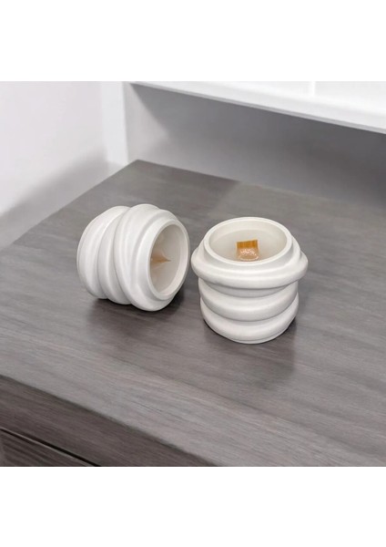 Idl-Beyaz Beton Kase Mumluk-Spiral Halka Mumluk(Inci Tozu Hediye)