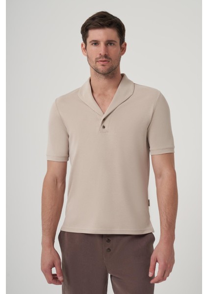 Stenly Bej Rengi Şal Yaka Tişört