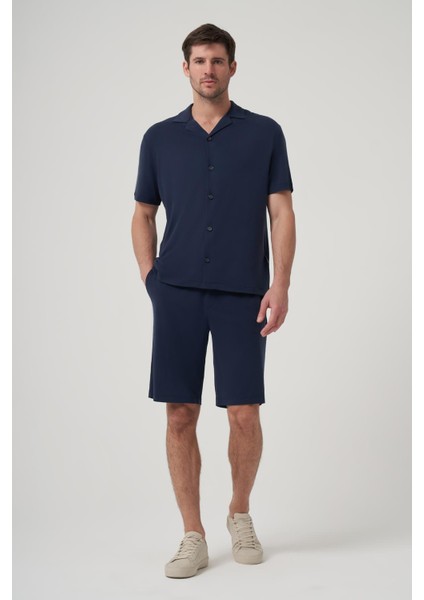 Maglia Lacivert Modal Içerikli Relaxed Fit Mono Yaka Süprem Gömlek modelleri