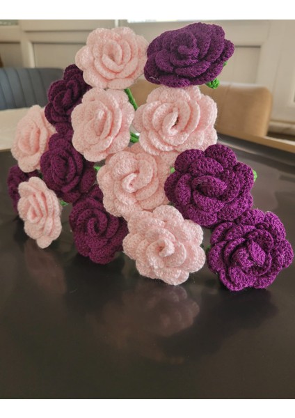 Örgü Çiçek Buketi, Toz Pembe-Mor Karışık Gül Buketi, Anneler Günü, Sevgililer Günü, Özel Günler Hediye Yapay Çiçek, Gıftandflowers indirimleri
