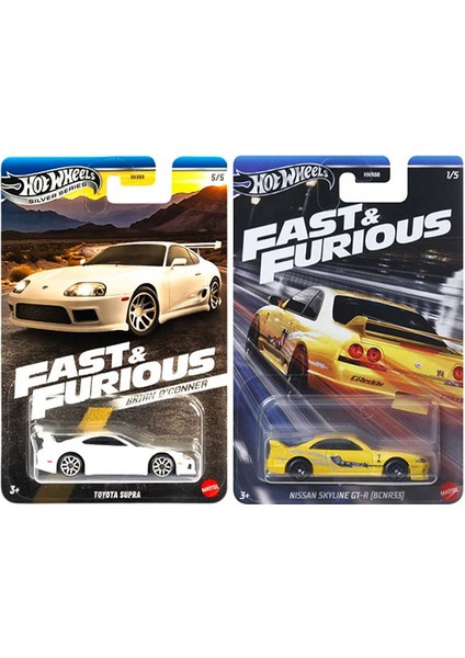2 Araç Fast & Furious Set Nissan Skyline GtR (BCNR33) & Brian O'conner Toyota Supra (1/64)