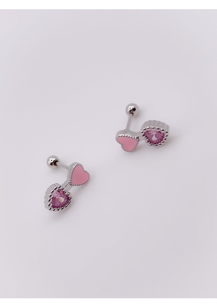Cerrrahi Çelik Piercing ( Pirsing ) Pembe Mineli Kalpli Ok Tragus Helix Piercing (1ADET)