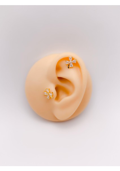 Cerrrahi Çelik Piercing ( Pirsing ) Badem Taşlı Çiçek Tragus Helix Piercing (1ADET)