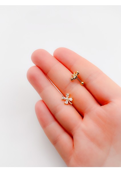 Cerrrahi Çelik Piercing ( Pirsing ) Badem Taşlı Çiçek Tragus Helix Piercing (1ADET)