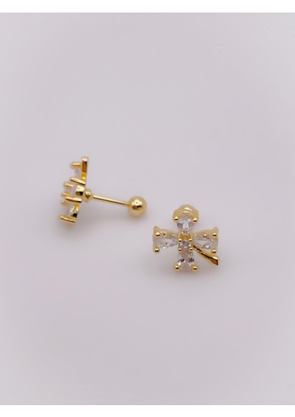 Cerrrahi Çelik Piercing ( Pirsing ) Badem Taşlı Çiçek Tragus Helix Piercing (1ADET)