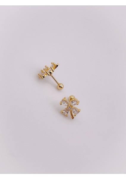 Cerrrahi Çelik Piercing ( Pirsing ) Badem Taşlı Çiçek Tragus Helix Piercing (1ADET)