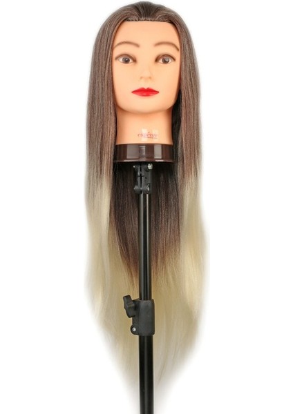 Kuaför Eğitim Mankeni / Yaki + Masa Aparatı / Kahverengi / Platin