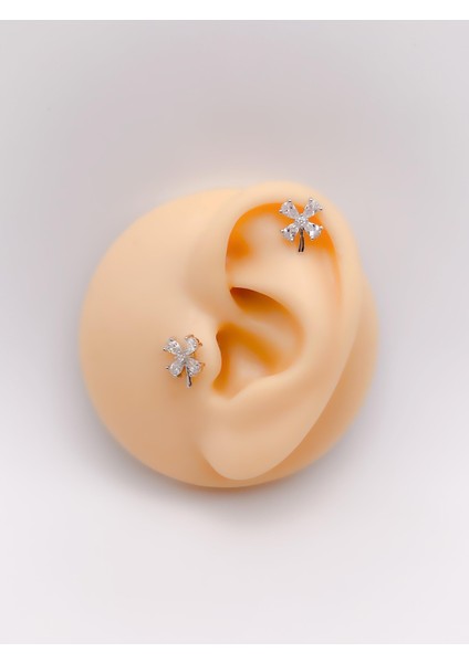 Cerrrahi Çelik Piercing ( Pirsing ) Badem Taşlı Çiçek Tragus Helix Piercing (1ADET)