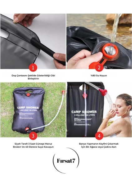 20 Litre Solar Isıtıcılı Kamp Duş Torbası 50 Derecen Fala Isınabilir Heryerde Duş Alabilirsiniz fiyatları